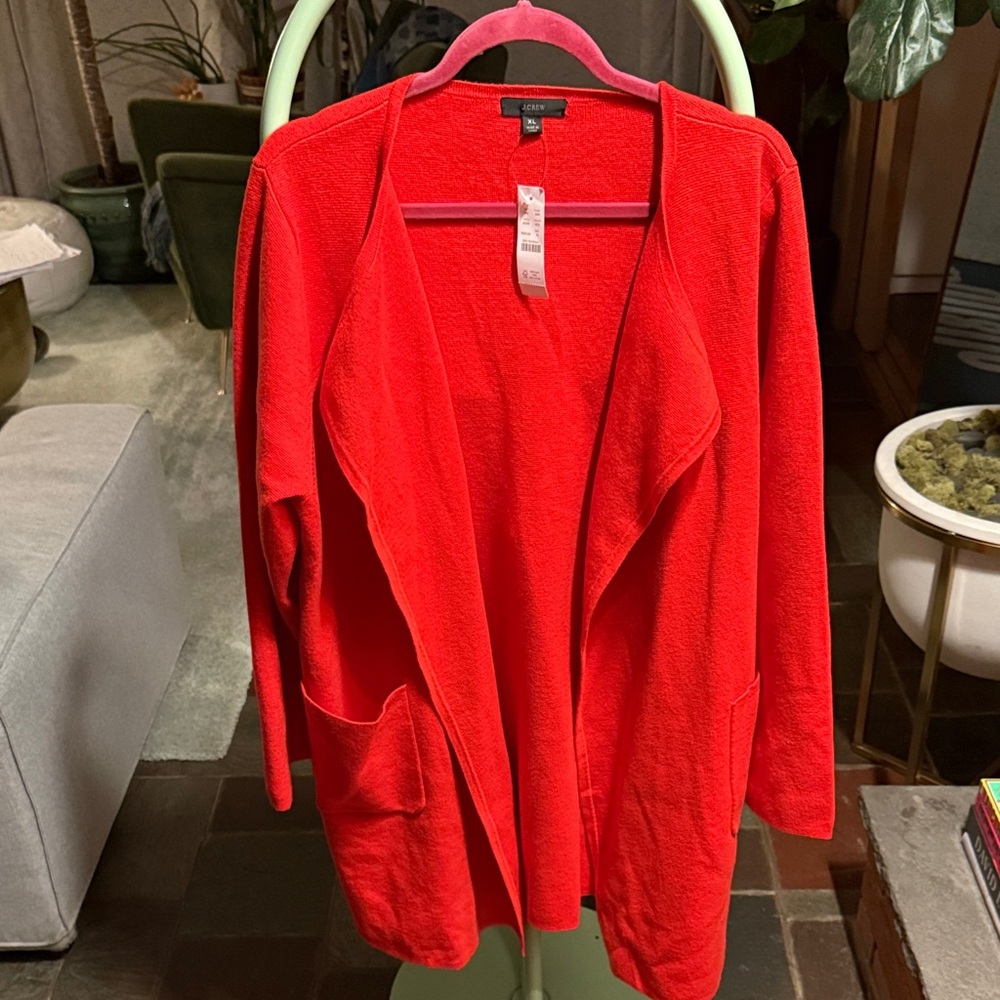 J. Crew Bold Red Open Cardigan